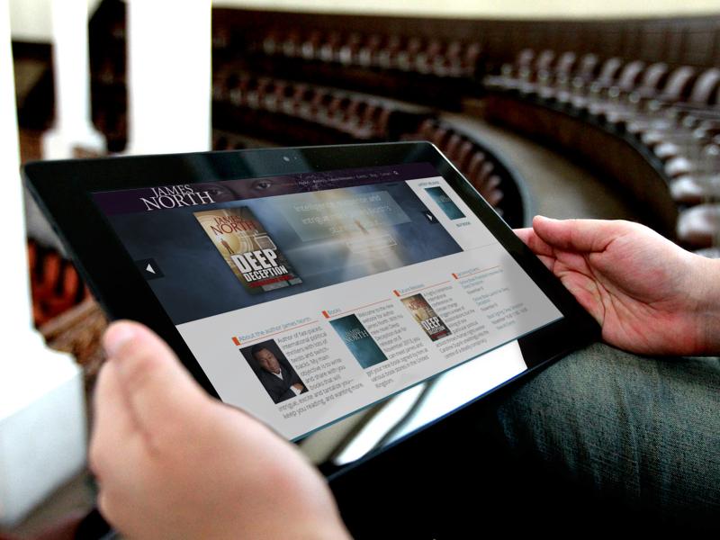 James North Thrillers website displayed on a tablet