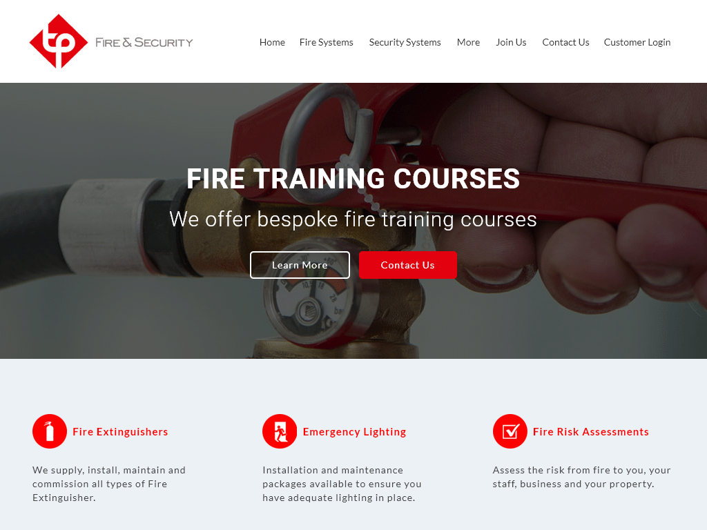 Screenshot of the TP Fire & Security website