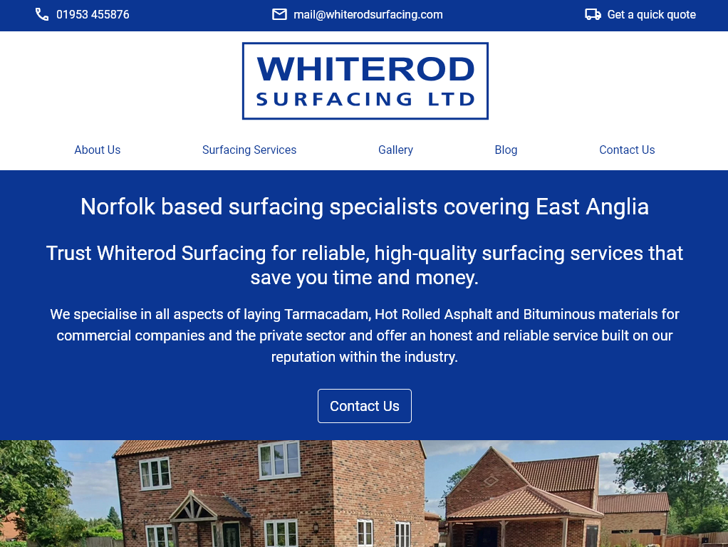 Screenshot of the Whiterod Surfacing website